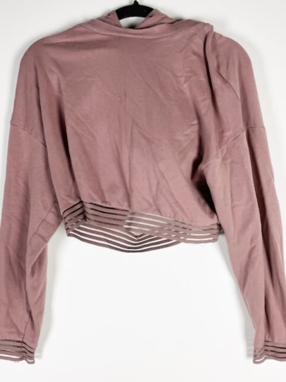 Alo Yoga Women's K-O Sheer Mesh Band Cropped Pullover Hoodie Sweatshirt Quartz M